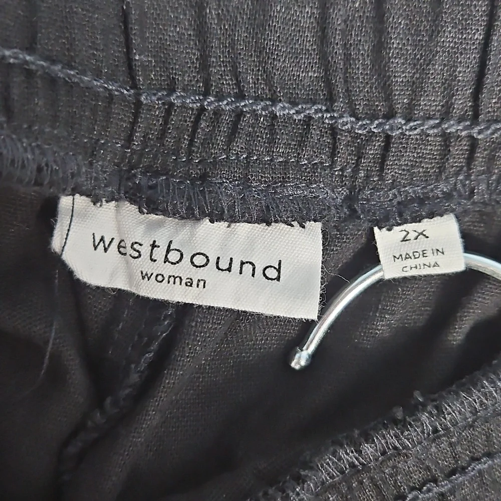 Westbound Linen Blend Mid Rise Straight Leg Lightweight Pant: Black: Size- 2X‎